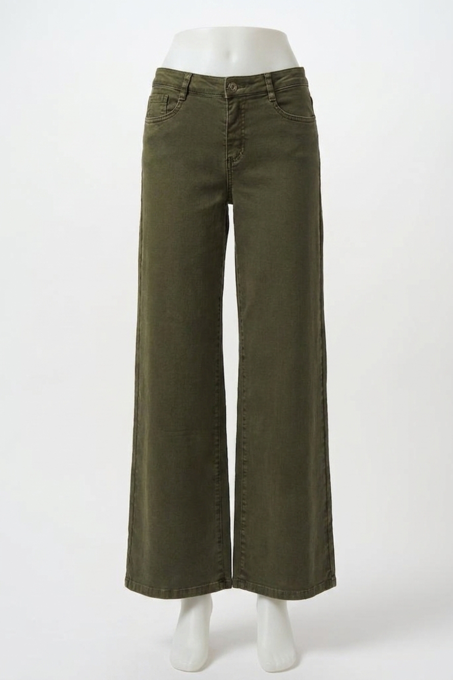 NEW JOSEPH RIBKOFF mid-rise wide leg denim jean in avocado green